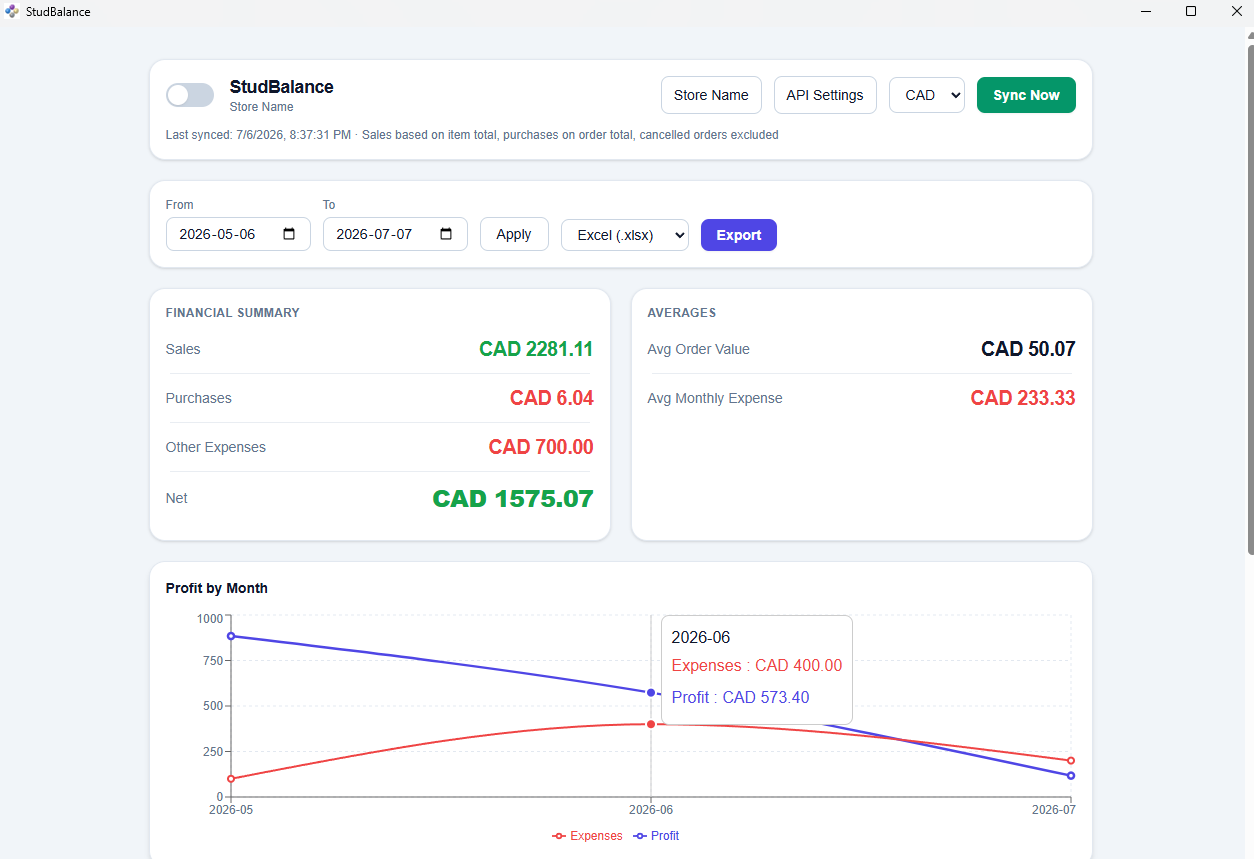 Main StudBalance Dashboard Screen